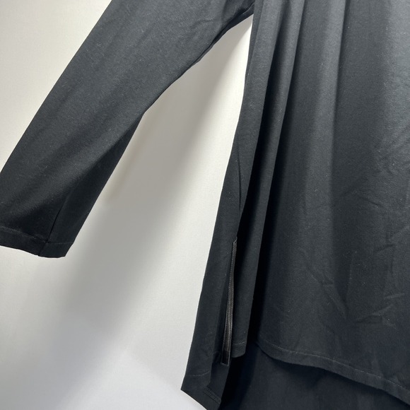 Elaine Kim Leather Trim Tunic Top‎ Sz L Gothic Black Tunic Long Sleeve Hi/Lo Hem - Picture 5 of 12